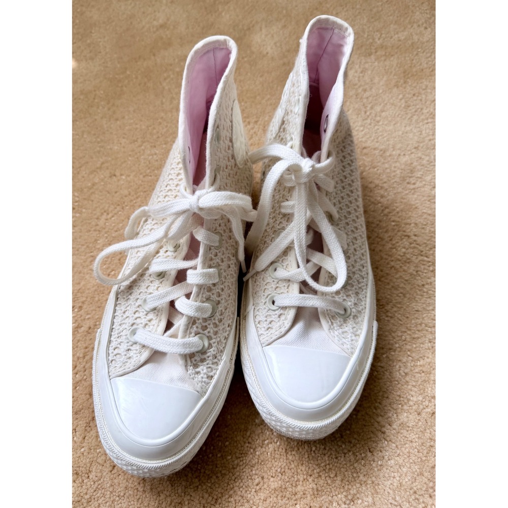 Converse Chuck 70 Hi Crochet Knit High Top Sneakers White Pink 567702C Womens